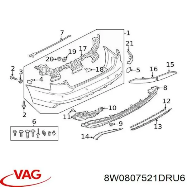 Спойлер заднего бампера 8W0807521DRU6 VAG