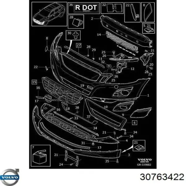 Решетка бампера 30763422 Volvo