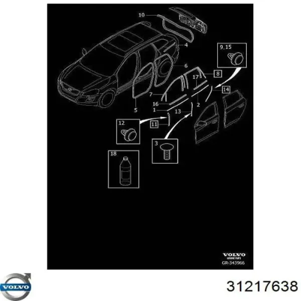 Пистон крепления подкрылок 31217638 Volvo