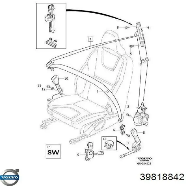 Левый ремень безопасности 39818842 Volvo