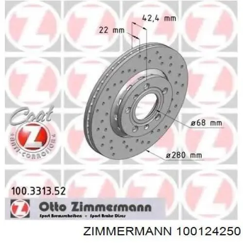 Передние тормозные диски 100124250 Zimmermann