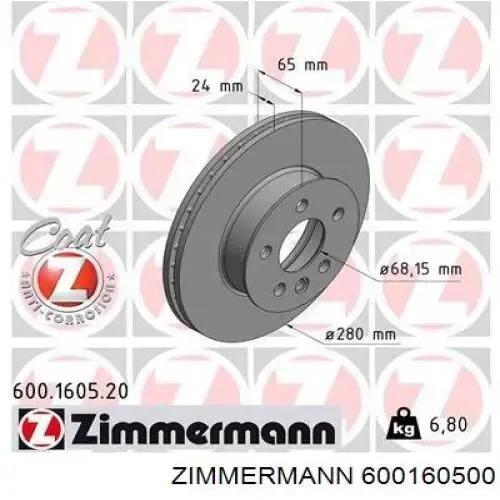 Передние тормозные диски 600160500 Zimmermann