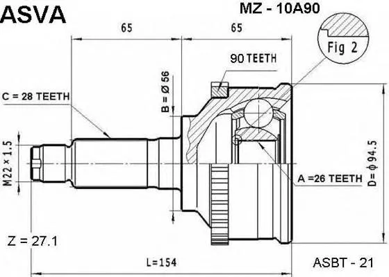 ШРУС наружный передний MZ10A90 Asva