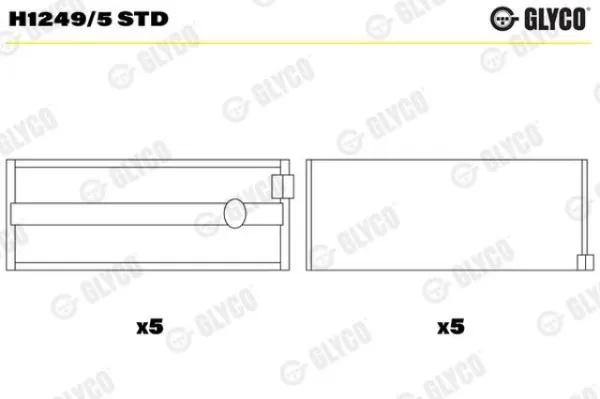 Вкладыши коленвала коренные, комплект, стандарт (STD) H12495STD Glyco